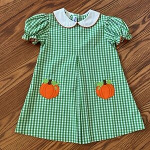 Silly Goose Perfect Pumpkins Dress Green Gingham Applique Fall Outfit 4